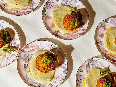 A plate of food representing the cuisine of the restaurant Habibi Supper Club a Philadelphia restaurant participating in the Philadelphia Inquirer Food festival, November 15th, 2025, at the Fillmore.